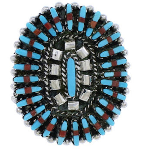Silver Needlepoint Turquoise Coral Ring Size 5-1/4 WX36435